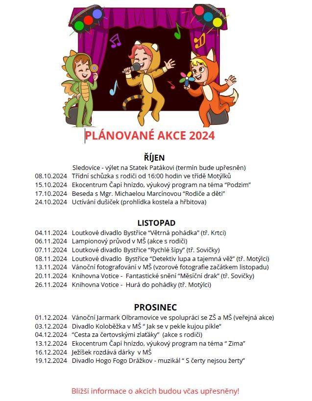 Plánované akce MŠ 4. čtvrtletí 2024