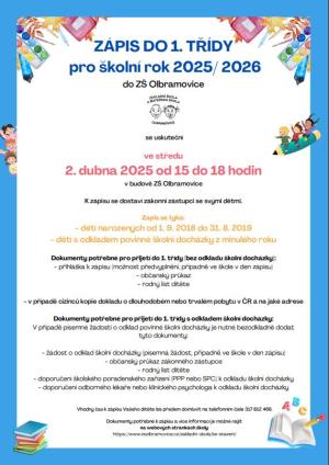 Zápis do 1. třídy 2025/2026